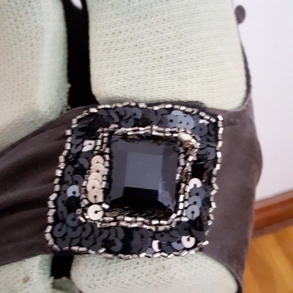 NWT Jenny Han dark grey/black 100% silk sleeveless cocktail dress with sequins - Picture 10 of 15